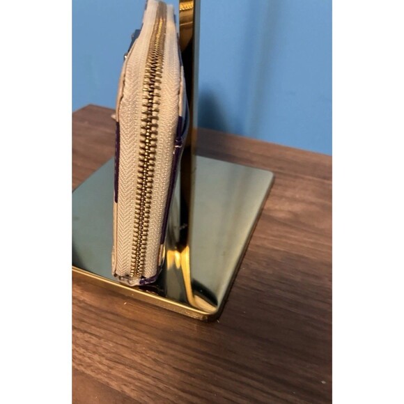 Kate Spade Zip around Wallet Patent Leather Purple Cream Zebra Stripes - Picture 2 of 15